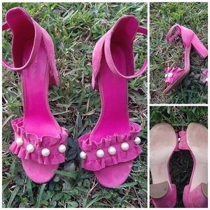 Marc Fisher Pink Pearl Open Toe Block Chunky Heels